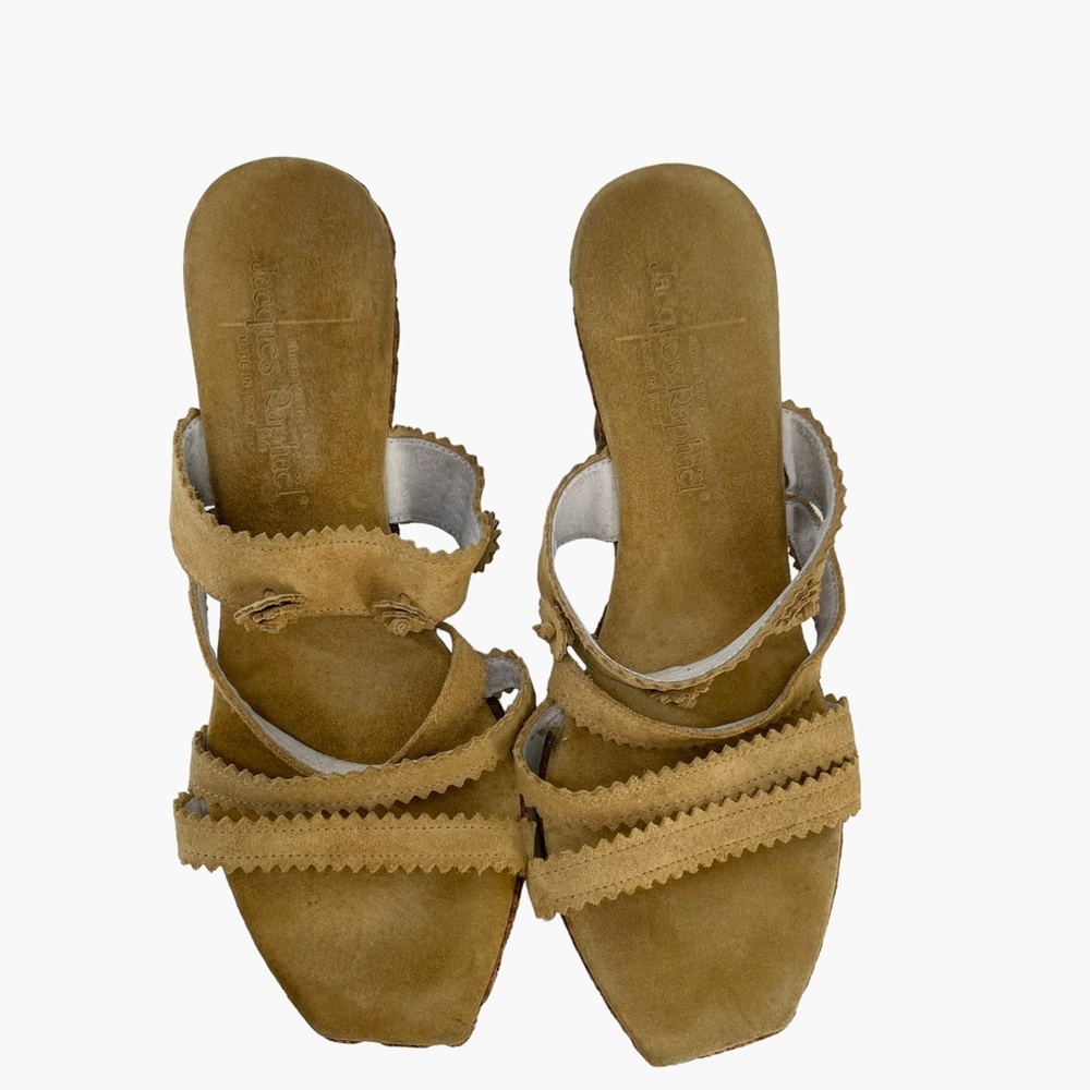 Jacques Raphael Suede Tan Cube Wedges - Picture 4 of 9